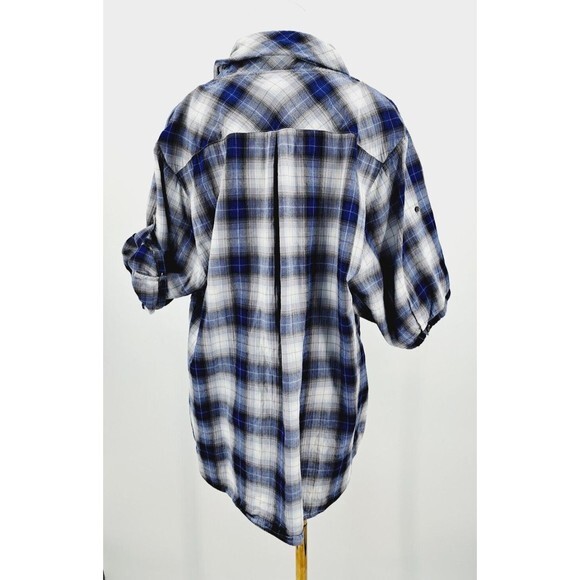 Soft Surroundings Plaid Button Down Shirt Tunic Cowl Neck Pockets Cotton P XL‎ - Picture 6 of 9
